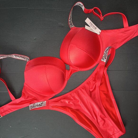 Victoria's Secret Other - Victoria's Secret 36DD,36DDD BIKINI M,L,XL Brazilian bottom PINK RED SHINE STRAP